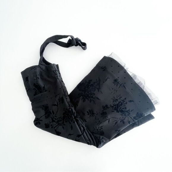 Le Château Halter Party Dress Black Floral Flocking Net Crinoline Women's M - Picture 11 of 11